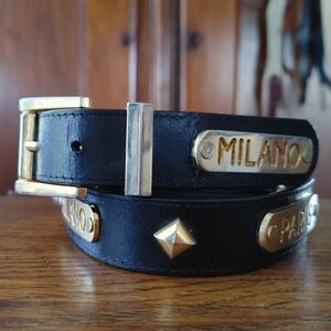 Black Leather Belt with Gold Accents 26-28" (236)